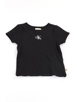 T-shirt Calvin Klein LVCKSJB11G da bambina nera e grigia.