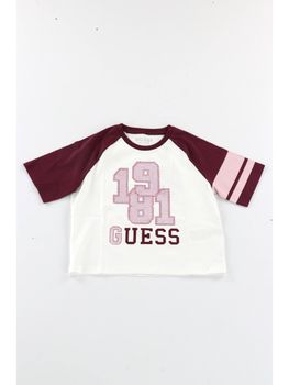 T-shirt Guess J6YI17 K3726 da bambina bianca e bordeaux.