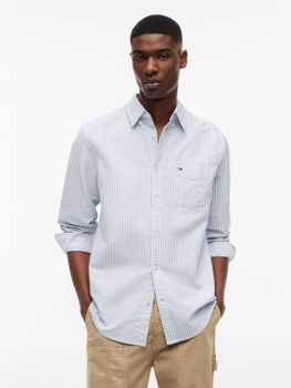 Camicia Tommy Jeans DM0DM22790 da uomo bianca e celeste.