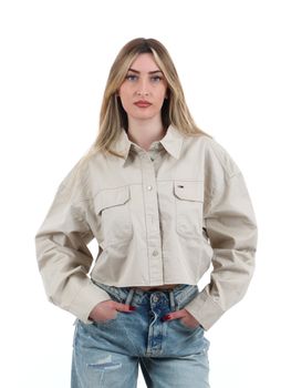 Camicia Tommy Jeans DW0DW22514 da donna sand.