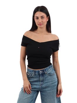 T-shirt Tommy Jeans DW0DW22265 da donna nera.