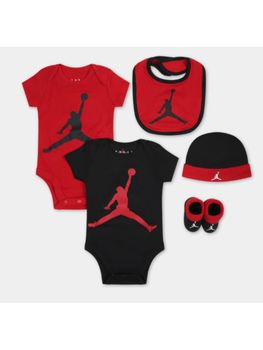 Set Jordan NJ0595 da neonato nero e rosso.
