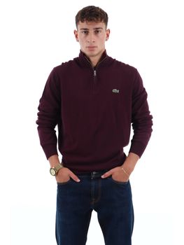 Felpa mezza zip Lacoste AH1980 da uomo bordeaux.