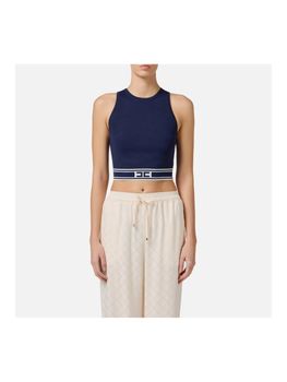Top Elisabetta Franchi TK39S51E2 DK8 da donna oltremare+avorio.