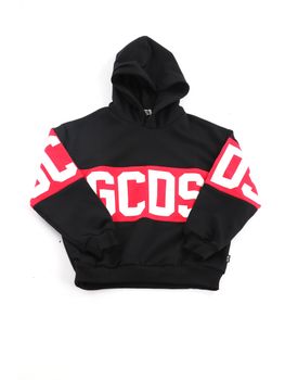 Felpa GCDS Z0UJQE583F004 da bambino nera+rossa.