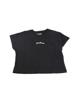 T-shirt Disclaimer 58512 da bambina nero e rosa.