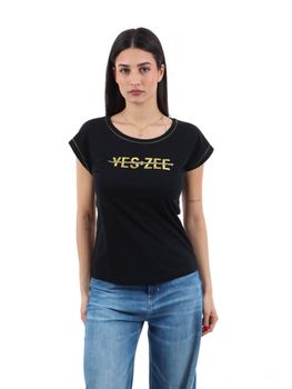 T-shirt Yes Zee T229 TL00 da donna nera.