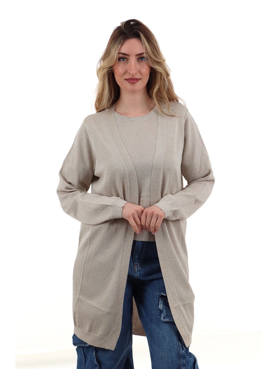 cardigan-yes-zee-m439-lh00-da-donna-beige