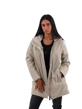 Cappotto K-Way K8144CW da donna beige e grigio.