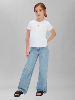 T-shirt Calvin Klein LVCKSJB11G da bambina bianca blu.