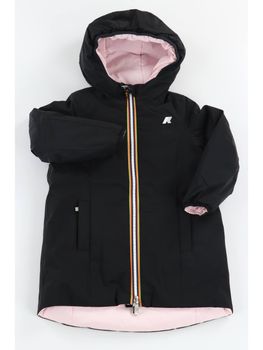 Piumino K-Way K11517W da bambina nero e rosa.