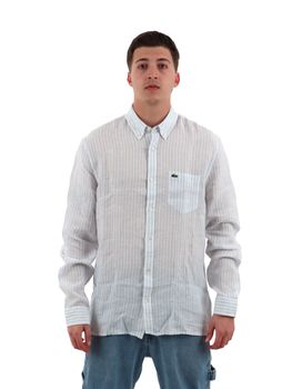 Camicia Lacoste CH6985 da uomo bianca e azzurra.