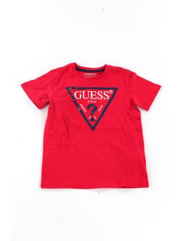 T-shirt Guess L73I55 K8HM0 da bambino rossa e blu.
