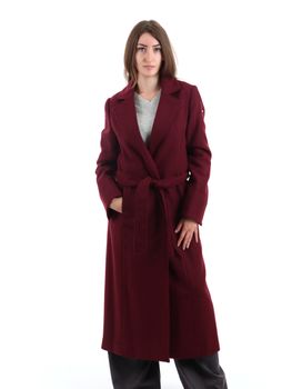 Cappotto Yes Zee O013 KN000 da donna rosso borgogna.