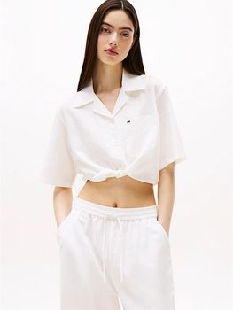 Camicia Tommy Jeans DW0DW20286 da donna ecrù.